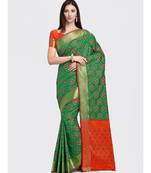 Green Woven Silk Blend saree with blouse