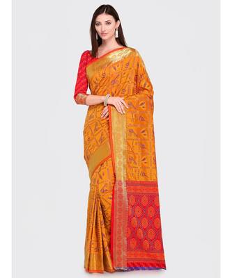 Yellow Woven Silk Blend saree with blouse 1