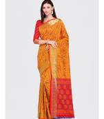 Yellow Woven Silk Blend saree with blouse