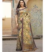green printed Silk Blend saree with blouse