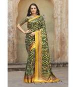 green printed Silk Blend saree with blouse