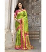 Green printed Silk Blend saree with blouse