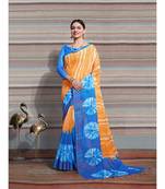 Yellow printed Linen saree with blouse