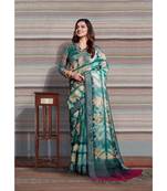 green printed Linen saree with blouse