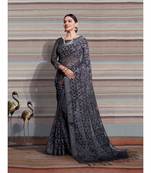 Black printed Linen saree with blouse