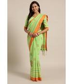 Green embroidered Linen saree with blouse