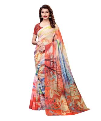 Multicolor plain Art Silk saree with blouse 1