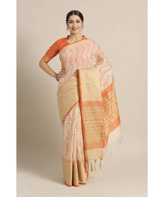 Beige embroidered Cotton saree with blouse 1