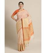 Beige embroidered Cotton saree with blouse