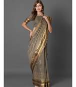 Grey embroidered silk blend saree with blouse