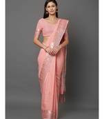 Peach embroidered Linen saree with blouse