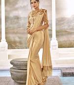 Cream plain lycra saree with blouse