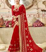 Red embroidered georgette saree with blouse