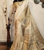 White woven raw silk saree with blouse