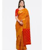 Yellow woven art silk saree with blouse