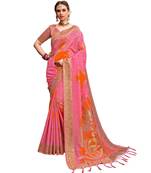 Pink woven cotton saree with blouse