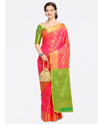 Pink woven art silk saree with blouse 1