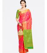 Pink woven art silk saree with blouse