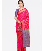Pink woven art silk saree with blouse
