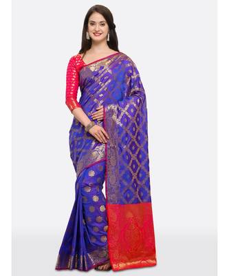 Purple woven art silk saree with blouse 1