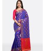Purple woven art silk saree with blouse