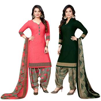 multicolor floral print crepe unstitched salwar with dupatta 1