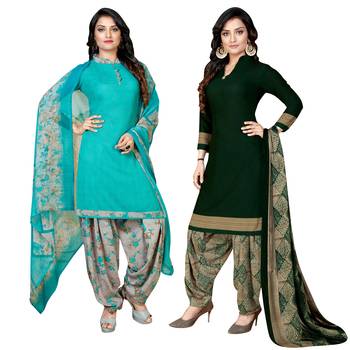multicolor floral print crepe unstitched salwar with dupatta 1
