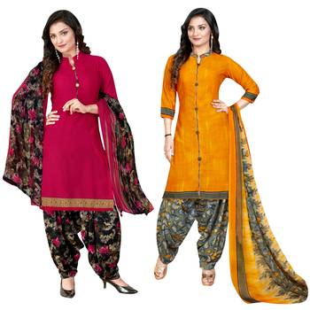 multicolor floral print crepe unstitched salwar with dupatta 1