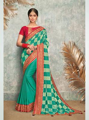 Green embroidered art silk saree with blouse 1