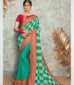 Green embroidered art silk saree with blouse