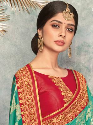 Green embroidered art silk saree with blouse 2