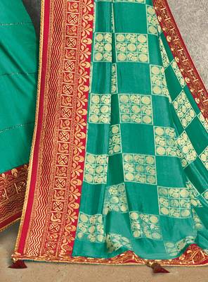 Green embroidered art silk saree with blouse 3
