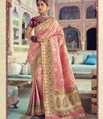 Pink woven silk saree with blouse