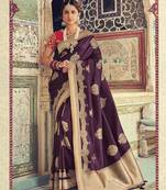Purple Woven Silk Blend Saree With Blouse
