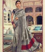 Grey Woven Silk Blend Saree With Blouse