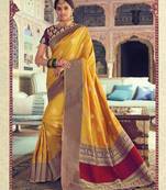 Yellow Woven Silk Blend Saree With Blouse