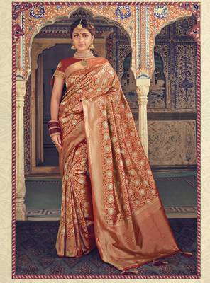 Red Woven Silk Blend Saree With Blouse 1