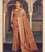 Red Woven Silk Blend Saree With Blouse