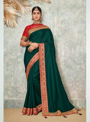 Green Embroidered Art Silk Saree With Blouse 1