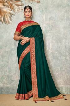 Green Embroidered Art Silk Saree With Blouse