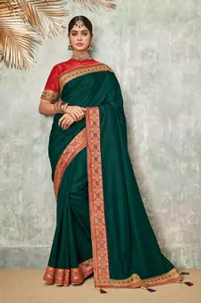 Green Embroidered Art Silk Saree With Blouse