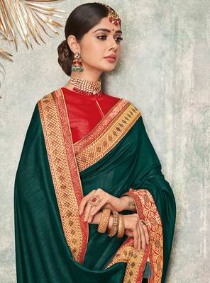 Green Embroidered Art Silk Saree With Blouse 2