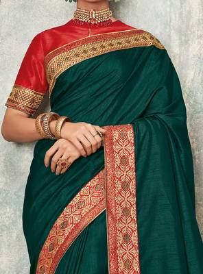 Green Embroidered Art Silk Saree With Blouse 3