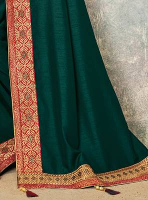 Green Embroidered Art Silk Saree With Blouse 4
