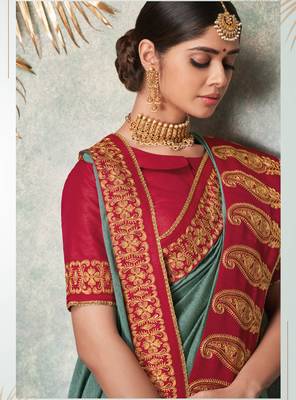 Grey Embroidered Cotton Silk Saree With Blouse 2