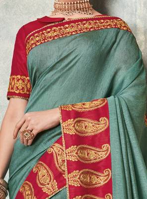 Grey Embroidered Cotton Silk Saree With Blouse 3