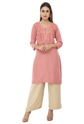 Peach embroidered cotton kurtas-and-kurtis 1
