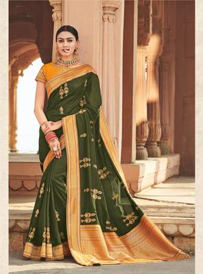 Green Embroidered Art Silk Saree With Blouse 1