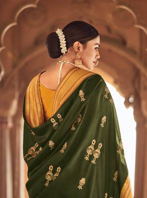 Green Embroidered Art Silk Saree With Blouse 3