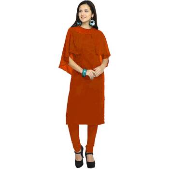 Orange embroidered georgette kurtas-and-kurtis 1
